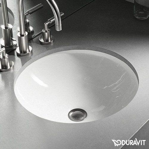 Immagine di Duravit ARCHITEC lavabo Bali Ø 42 cm da incasso senza foro, per incasso sottopiano, senza troppopieno, lato inferiore smaltato, colore bianco 0319420000