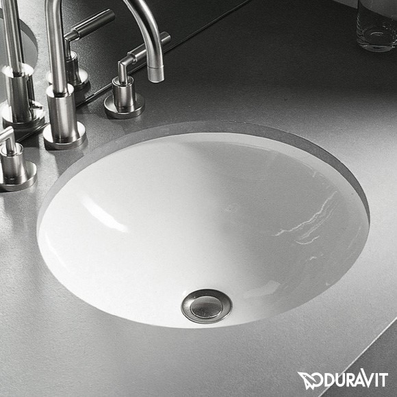 Immagine di Duravit ARCHITEC lavabo Bali Ø 42 cm da incasso senza foro, per incasso sottopiano, senza troppopieno, lato inferiore smaltato, colore bianco 0319420000