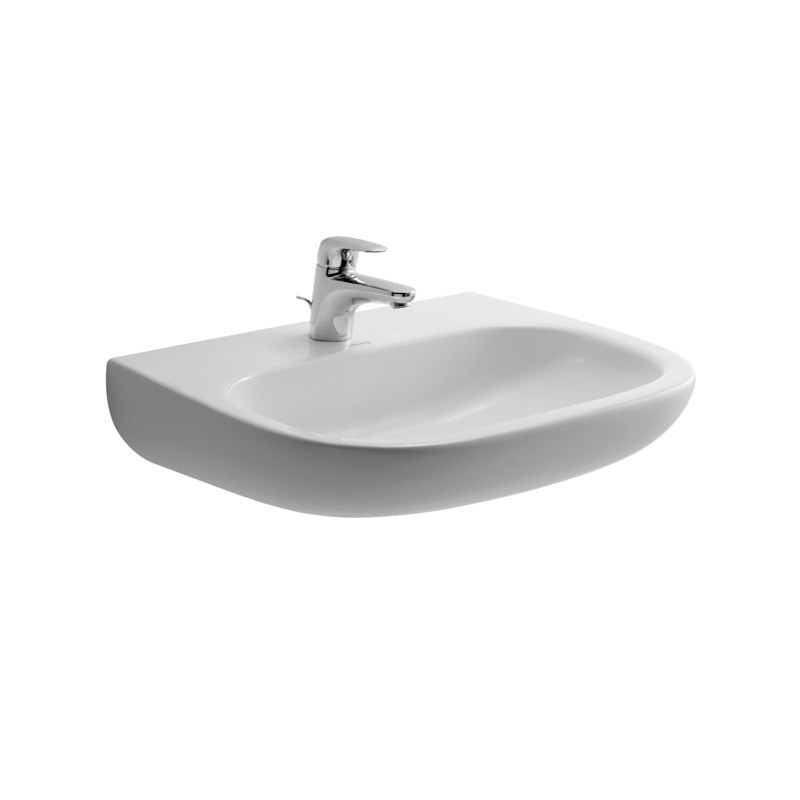 Immagine di Duravit D-CODE lavabo Med monoforo 60 cm a parete, senza troppopieno, con bordo per rubinetteria, lato inferiore smaltato, colore bianco 2311600000