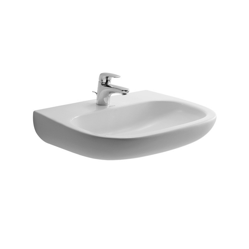 Immagine di Duravit D-CODE lavabo Med monoforo 55 cm a parete, senza troppopieno, con bordo per rubinetteria, lato inferiore smaltato, colore bianco 2311550000