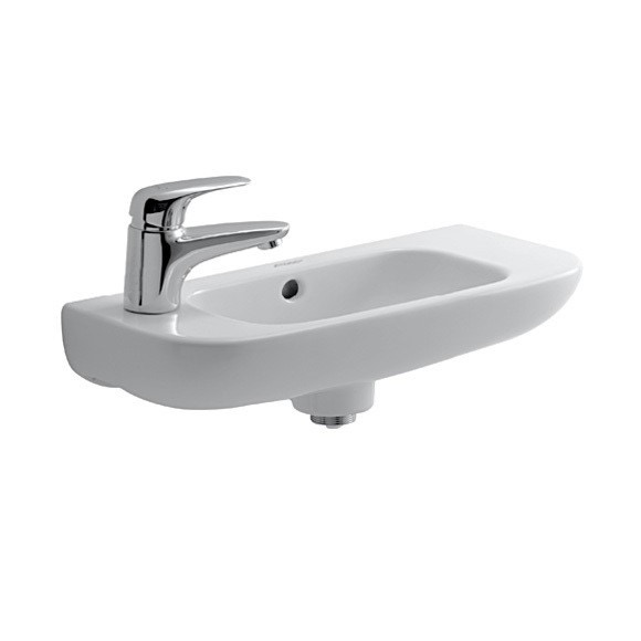 Immagine di Duravit D-CODE lavamani con foro per rubinetteria a sinistra, con troppopieno e bordo per rubinetteria, lato inferiore smaltato, colore bianco 0706500009