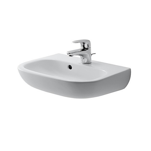 Immagine di Duravit D-CODE lavamani con troppopieno e bordo per rubinetteria, lato inferiore smaltato, colore bianco 0705450000