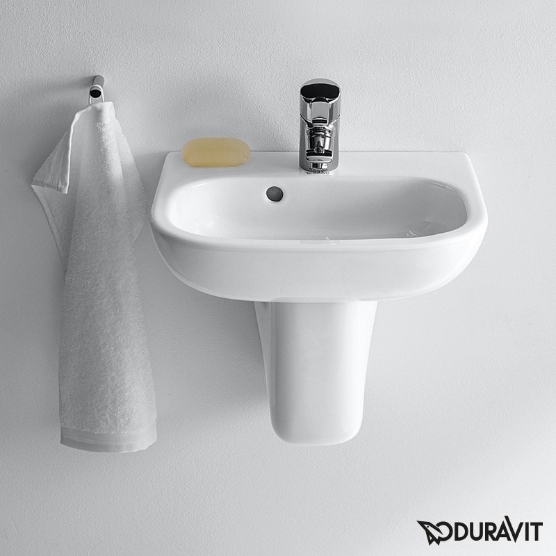 Immagine di Duravit D-CODE lavamani con troppopieno e bordo per rubinetteria, lato inferiore smaltato, colore bianco 0705450000