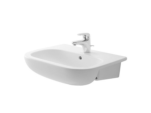 Immagine di Duravit D-CODE lavabo semincasso 55 cm monoforo, con troppopieno e bordo per rubinetteria, colore bianco 0339550000