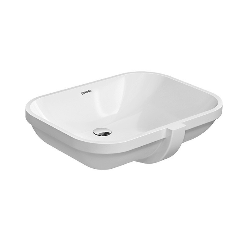 Immagine di Duravit D-CODE lavabo da incasso sottopiano senza foro, con troppopieno, senza bordo per rubinetteria, colore bianco 0338560000