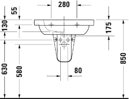 Immagine di Duravit D-CODE lavabo consolle 65 cm monoforo, con troppopieno e bordo per rubinetteria, lato inferiore smaltato, colore bianco 03426500002