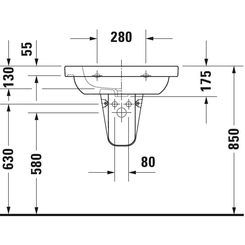 Immagine di Duravit D-CODE lavabo consolle 65 cm monoforo, con troppopieno e bordo per rubinetteria, lato inferiore smaltato, colore bianco 03426500002