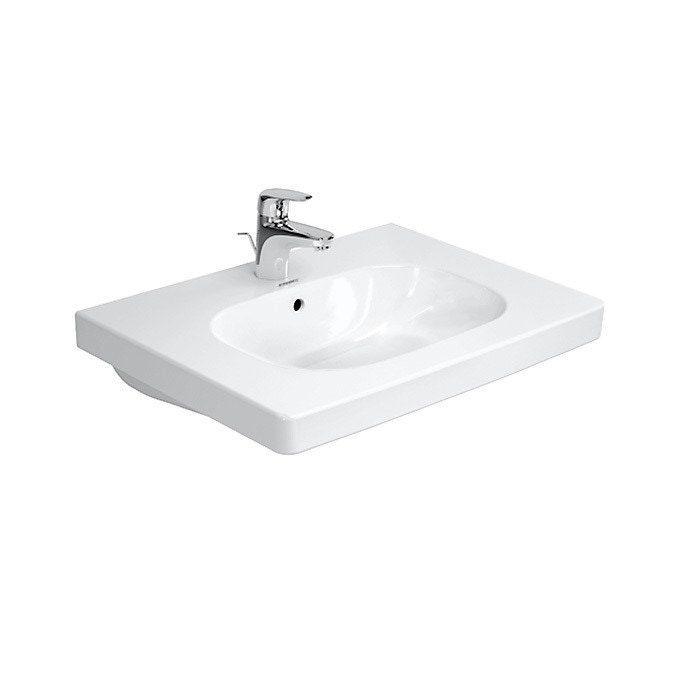 Immagine di Duravit D-CODE lavabo consolle 65 cm monoforo, con troppopieno e bordo per rubinetteria, lato inferiore smaltato, colore bianco 03426500002