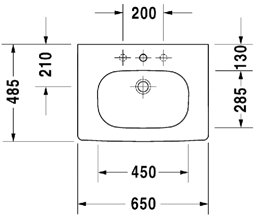 Immagine di Duravit D-CODE lavabo consolle 65 cm monoforo, con troppopieno e bordo per rubinetteria, lato inferiore smaltato, colore bianco 03426500002