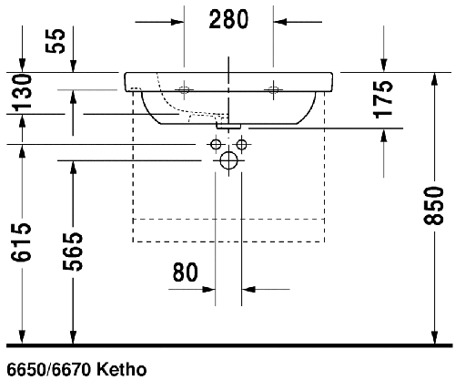 Immagine di Duravit D-CODE lavabo consolle 65 cm monoforo, con troppopieno e bordo per rubinetteria, lato inferiore smaltato, colore bianco 03426500002