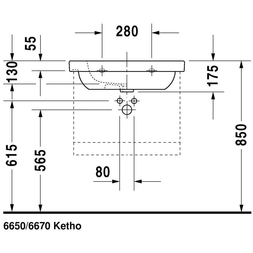 Immagine di Duravit D-CODE lavabo consolle 65 cm monoforo, con troppopieno e bordo per rubinetteria, lato inferiore smaltato, colore bianco 03426500002