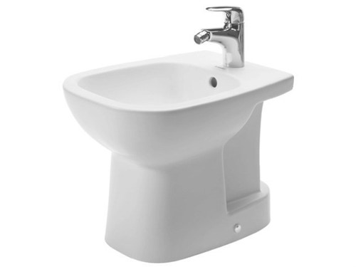 Immagine di Duravit D-CODE bidet a pavimento monoforo, con troppopieno e bordo per rubinetteria, colore bianco 2237100000