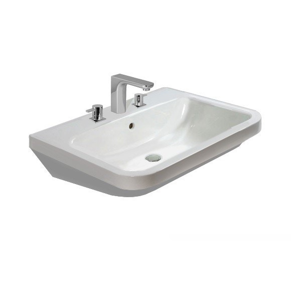 Immagine di Duravit DURASTYLE lavabo 65 cm con 3 fori per rubinetteria, con troppopieno, con bordo per rubinetteria, lato inferiore smaltato, colore bianco 2319650030