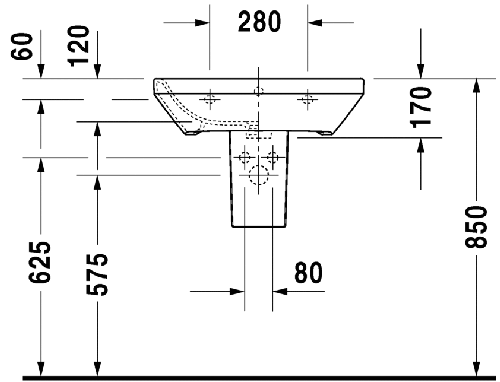 Immagine di Duravit DURASTYLE lavabo 60 cm con 3 fori per rubinetteria, con troppopieno, con bordo per rubinetteria, lato inferiore smaltato, WonderGliss, colore bianco 23196000301
