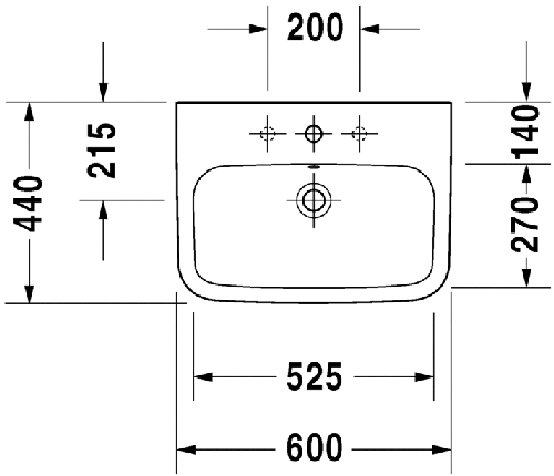 Immagine di Duravit DURASTYLE lavabo 60 cm con 3 fori per rubinetteria, con troppopieno, con bordo per rubinetteria, lato inferiore smaltato, WonderGliss, colore bianco 23196000301