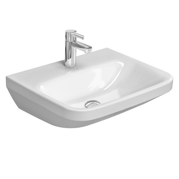 Immagine di Duravit DURASTYLE lavabo Med 55 cm monoforo, senza troppopieno, con bordo per rubinetteria, WonderGliss, lato inferiore smaltato, colore bianco 23245500001