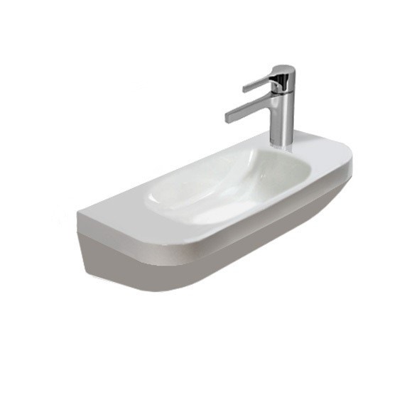 Immagine di Duravit DURASTYLE lavamani 50 cm monoforo con foro per rubinetteria a destra, senza troppopieno, con bordo per rubinetteria, lato inferiore smaltato, colore bianco 0713500008