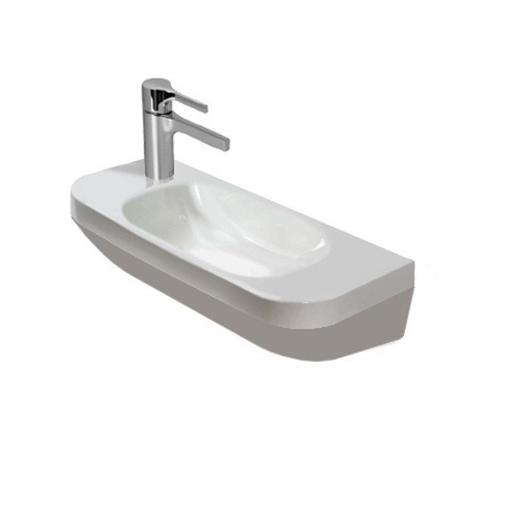 Immagine di Duravit DURASTYLE lavamani 50 cm monoforo con foro per rubinetteria a sinistra, senza troppopieno, con bordo per rubinetteria, lato inferiore smaltato, colore bianco 0713500009