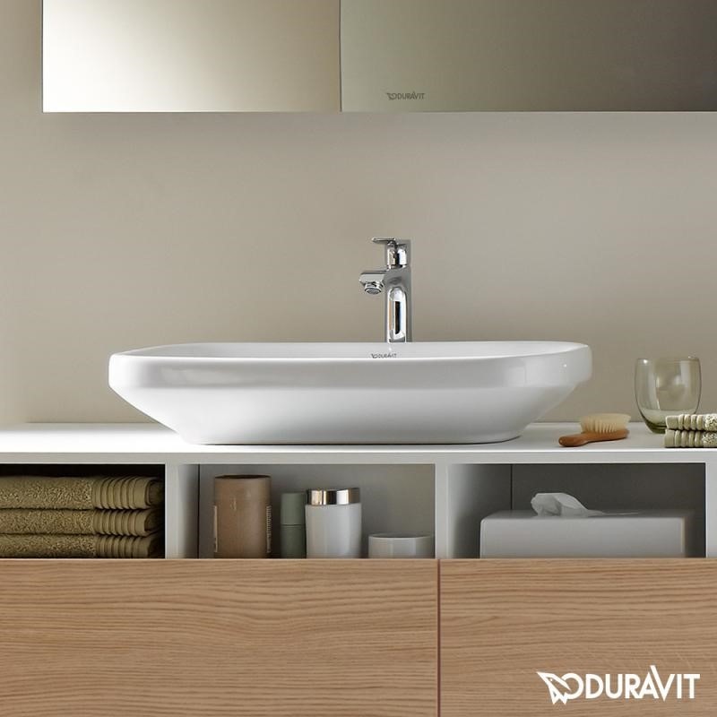 Immagine di Duravit DURASTYLE bacinella da appoggio soprapiano 60 cm senza foro per rubinetteria, con rettifica, senza troppopieno, senza bordo per rubinetteria, colore bianco 0349600000