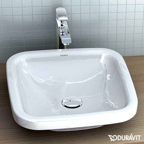 Immagine di Duravit DURASTYLE bacinella da appoggio soprapiano 43 cm senza foro per rubinetteria, con rettifica, senza troppopieno, senza bordo per rubinetteria, colore bianco 0349430000