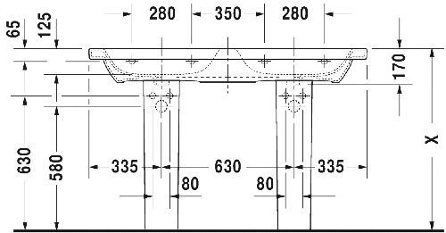 Immagine di Duravit DURASTYLE lavabo consolle doppio 130 cm con 3 fori per rubinetteria, con troppopieno e con bordo per rubinetteria, lato inferiore smaltato, WonderGliss, colore bianco 23381300301
