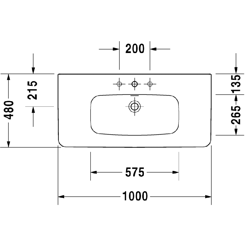 Immagine di Duravit DURASTYLE lavabo consolle 100 cm con 3 fori per rubinetteria, con troppopieno e con bordo per rubinetteria, lato inferiore smaltato, colore bianco 2320100030
