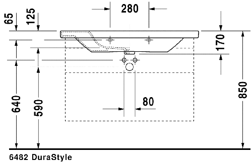 Immagine di Duravit DURASTYLE lavabo consolle 100 cm con 3 fori per rubinetteria, con troppopieno e con bordo per rubinetteria, lato inferiore smaltato, colore bianco 2320100030