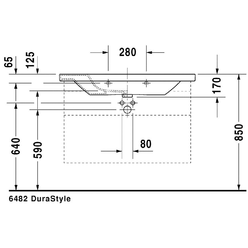 Immagine di Duravit DURASTYLE lavabo consolle 100 cm con 3 fori per rubinetteria, con troppopieno e con bordo per rubinetteria, lato inferiore smaltato, colore bianco 2320100030