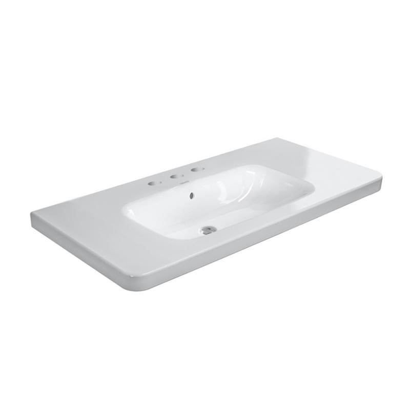 Immagine di Duravit DURASTYLE lavabo consolle 100 cm con 3 fori per rubinetteria, con troppopieno e con bordo per rubinetteria, lato inferiore smaltato, WonderGliss, colore bianco 23201000301