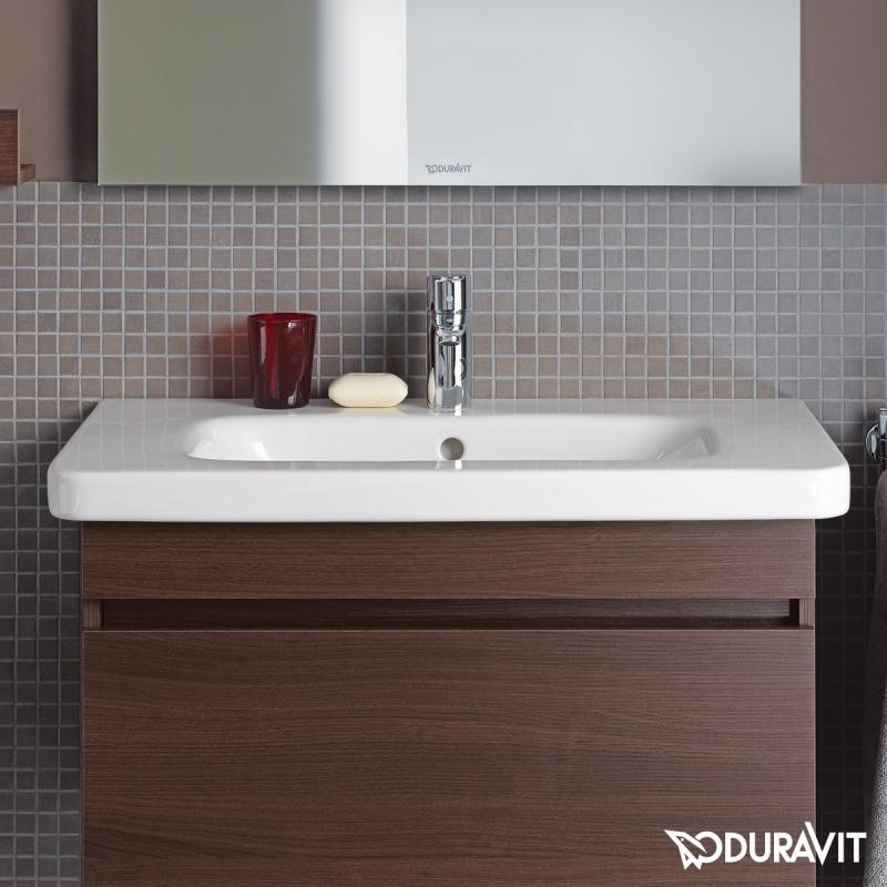 Immagine di Duravit DURASTYLE lavabo consolle 80 cm monoforo, con troppopieno e con bordo per rubinetteria, lato inferiore smaltato, WonderGliss, colore bianco 23208000001