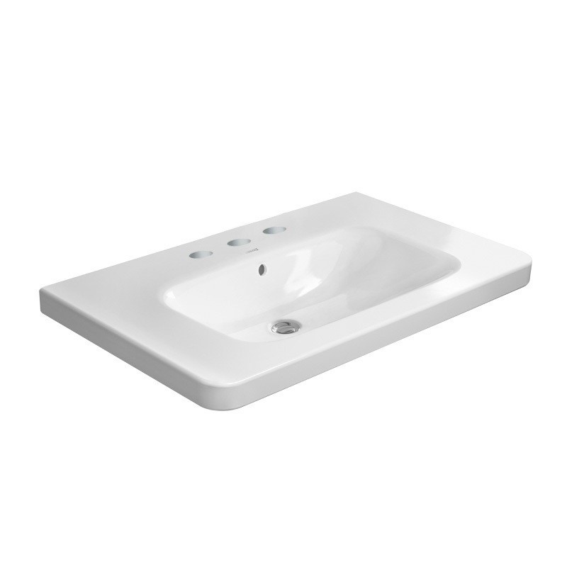 Immagine di Duravit DURASTYLE lavabo consolle 80 cm con 3 fori per rubinetteria, con troppopieno e con bordo per rubinetteria, lato inferiore smaltato, colore bianco 2320800030