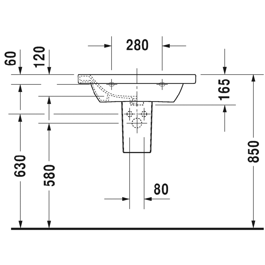 Immagine di Duravit DURASTYLE lavabo consolle 65 cm con 3 fori per rubinetteria, con troppopieno e con bordo per rubinetteria, lato inferiore smaltato, WonderGliss, colore bianco 23206500301