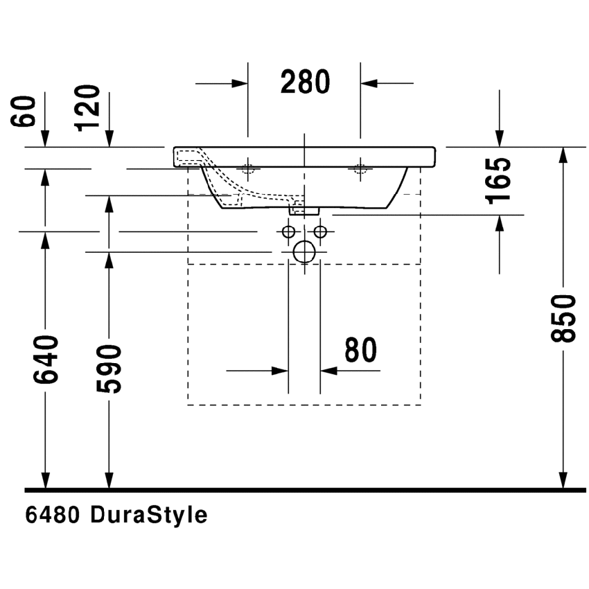 Immagine di Duravit DURASTYLE lavabo consolle 65 cm con 3 fori per rubinetteria, con troppopieno e con bordo per rubinetteria, lato inferiore smaltato, WonderGliss, colore bianco 23206500301
