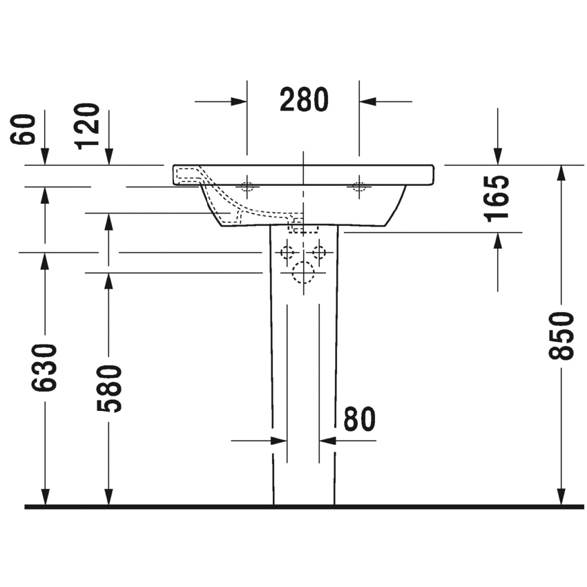 Immagine di Duravit DURASTYLE lavabo consolle 65 cm con 3 fori per rubinetteria, con troppopieno e con bordo per rubinetteria, lato inferiore smaltato, WonderGliss, colore bianco 23206500301