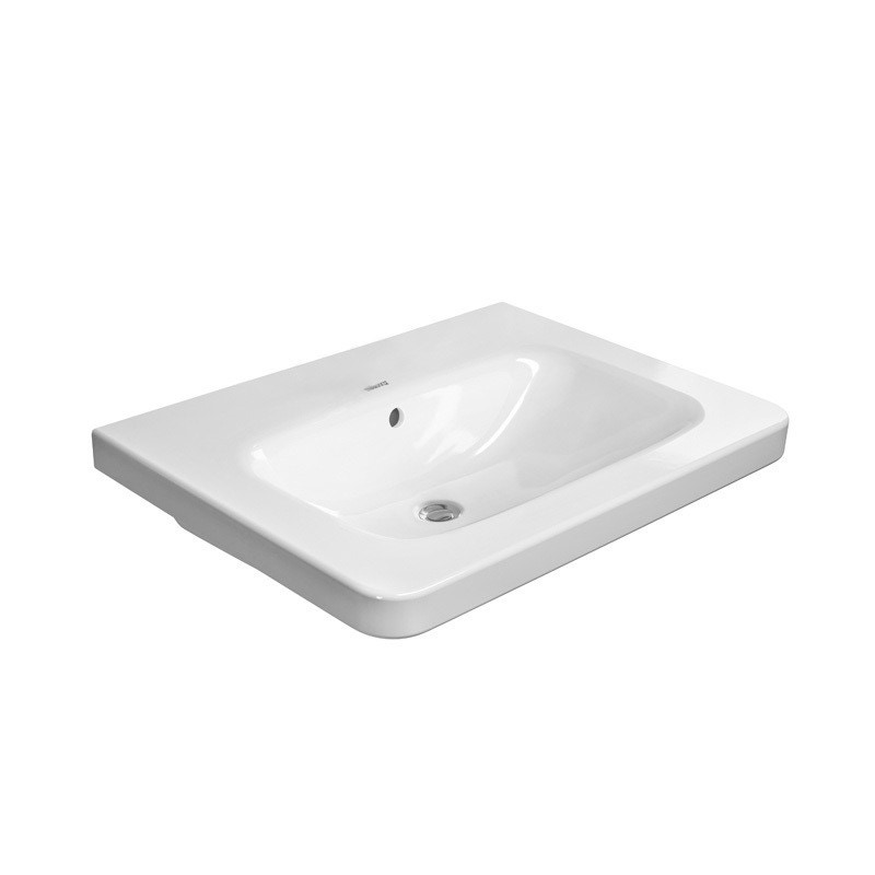 Immagine di Duravit DURASTYLE lavabo consolle 65 cm senza foro per rubinetteria, con troppopieno e con bordo per rubinetteria, lato inferiore smaltato, WonderGliss, colore bianco 23206500601