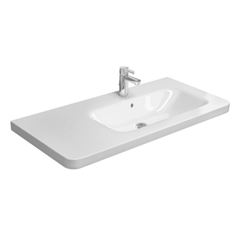 Immagine di Duravit DURASTYLE lavabo consolle asimmetrico 100 cm monoforo, con bacino a destra, con troppopieno e bordo per rubinetteria, colore bianco 2326100000