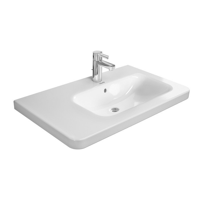 Immagine di Duravit DURASTYLE lavabo consolle asimmetrico 80 cm monoforo, con bacino a destra, con troppopieno e bordo per rubinetteria, lato inferiore smaltato, colore bianco 2326800000