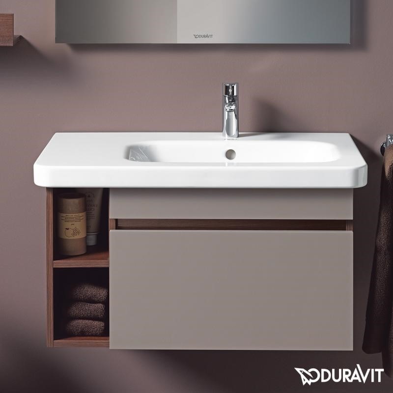 Immagine di Duravit DURASTYLE lavabo consolle asimmetrico 80 cm monoforo, con bacino a destra, con troppopieno e bordo per rubinetteria, WonderGliss, lato inferiore smaltato, colore bianco 23268000001