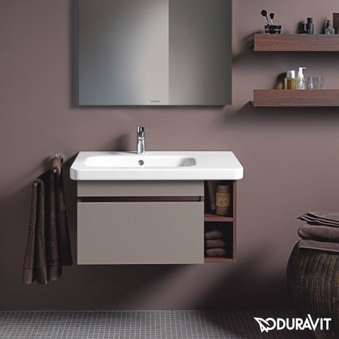 Immagine di Duravit DURASTYLE lavabo consolle asimmetrico 80 cm monoforo, con bacino a sinistra, senza troppopieno e bordo per rubinetteria, WonderGliss, lato inferiore smaltato, colore bianco 23258000411