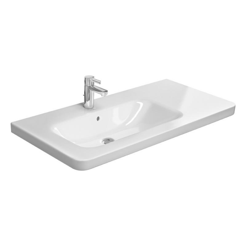Immagine di Duravit DURASTYLE lavabo consolle asimmetrico 100 cm monoforo, con bacino a sinistra, senza troppopieno e bordo per rubinetteria, colore bianco 2325100041