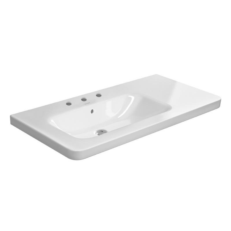 Immagine di Duravit DURASTYLE lavabo consolle asimmetrico 100 cm con 3 fori per rubinetteria, con bacino a sinistra, con troppopieno e bordo per rubinetteria, colore bianco 2325100030