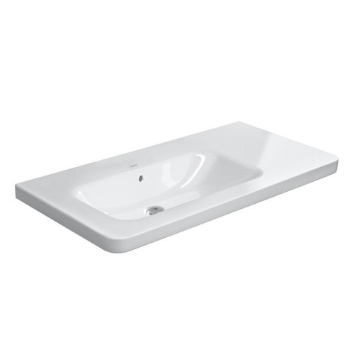 Immagine di Duravit DURASTYLE lavabo consolle asimmetrico 100 cm senza foro per rubinetteria, con bacino a sinistra, con troppopieno e bordo per rubinetteria, colore bianco 2325100060