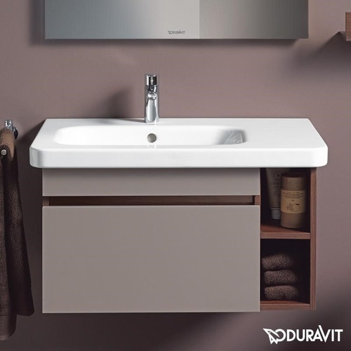 Immagine di Duravit DURASTYLE lavabo consolle asimmetrico 80 cm monoforo, con bacino a sinistra, con troppopieno e bordo per rubinetteria, lato inferiore smaltato, colore bianco 2325800000