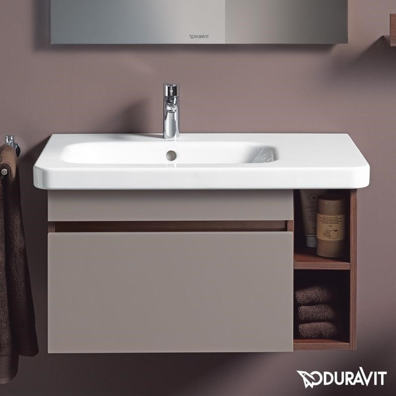 Immagine di Duravit DURASTYLE lavabo consolle asimmetrico 80 cm monoforo, con bacino a sinistra, con troppopieno e bordo per rubinetteria, lato inferiore smaltato, colore bianco 2325800000