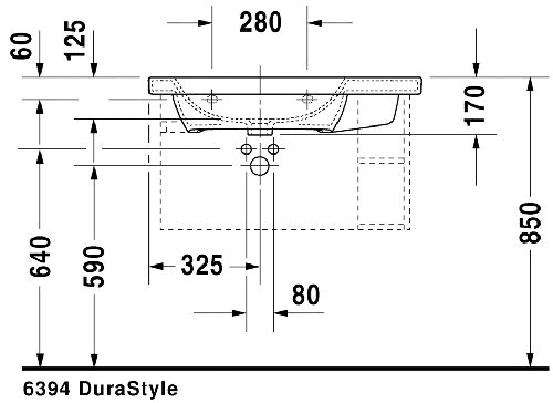 Immagine di Duravit DURASTYLE lavabo consolle asimmetrico 80 cm con 3 fori per rubinetteria, con bacino a sinistra, con troppopieno e bordo per rubinetteria, WonderGliss, lato inferiore smaltato, colore bianco 23258000301