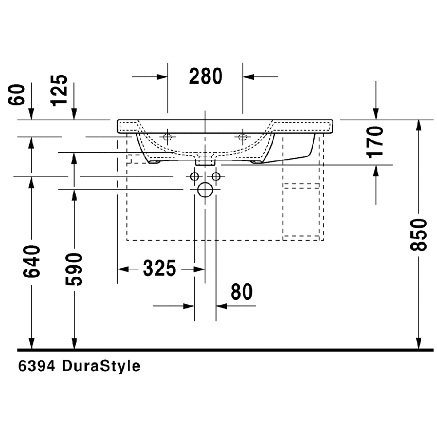 Immagine di Duravit DURASTYLE lavabo consolle asimmetrico 80 cm con 3 fori per rubinetteria, con bacino a sinistra, con troppopieno e bordo per rubinetteria, WonderGliss, lato inferiore smaltato, colore bianco 23258000301