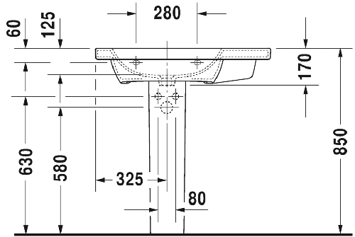 Immagine di Duravit DURASTYLE lavabo consolle asimmetrico 80 cm con 3 fori per rubinetteria, con bacino a sinistra, con troppopieno e bordo per rubinetteria, WonderGliss, lato inferiore smaltato, colore bianco 23258000301