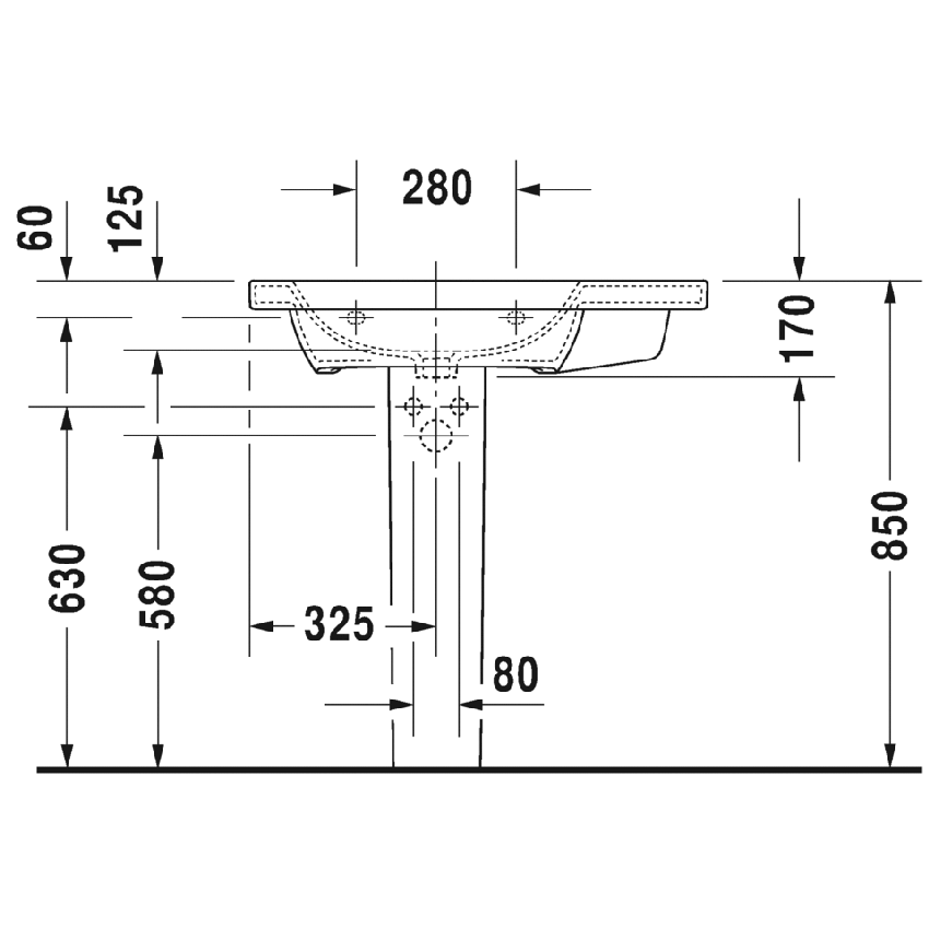 Immagine di Duravit DURASTYLE lavabo consolle asimmetrico 80 cm con 3 fori per rubinetteria, con bacino a sinistra, con troppopieno e bordo per rubinetteria, WonderGliss, lato inferiore smaltato, colore bianco 23258000301
