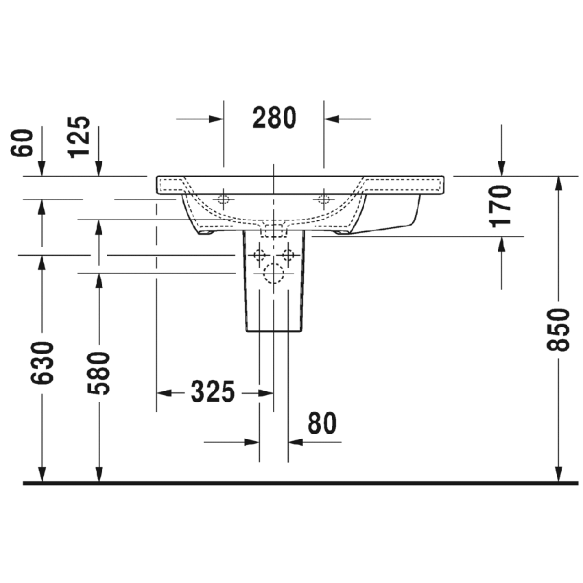 Immagine di Duravit DURASTYLE lavabo consolle asimmetrico 80 cm con 3 fori per rubinetteria, con bacino a sinistra, con troppopieno e bordo per rubinetteria, WonderGliss, lato inferiore smaltato, colore bianco 23258000301