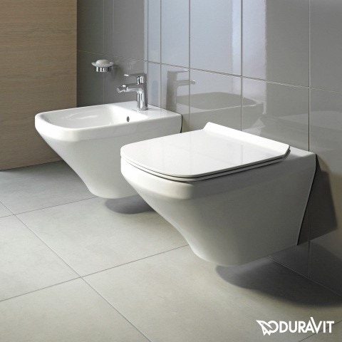 Immagine di Duravit DURASTYLE set vaso sospeso a cacciata e sedile con coperchio con chiusura rallentata, colore bianco 45520900A1